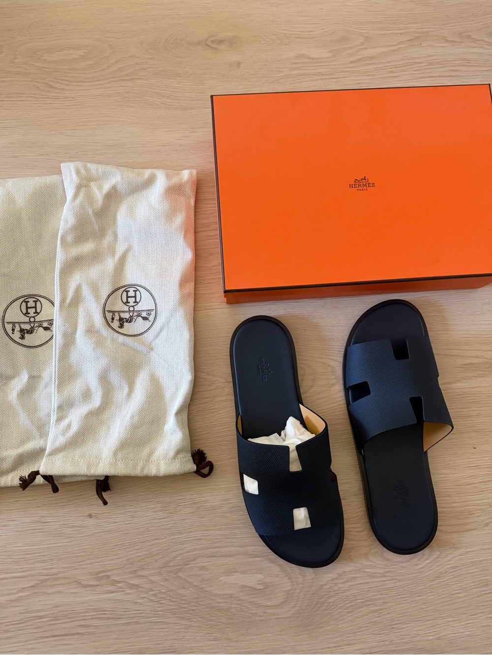 Hermes Men’s Izmir Slide Sandals in Navy
